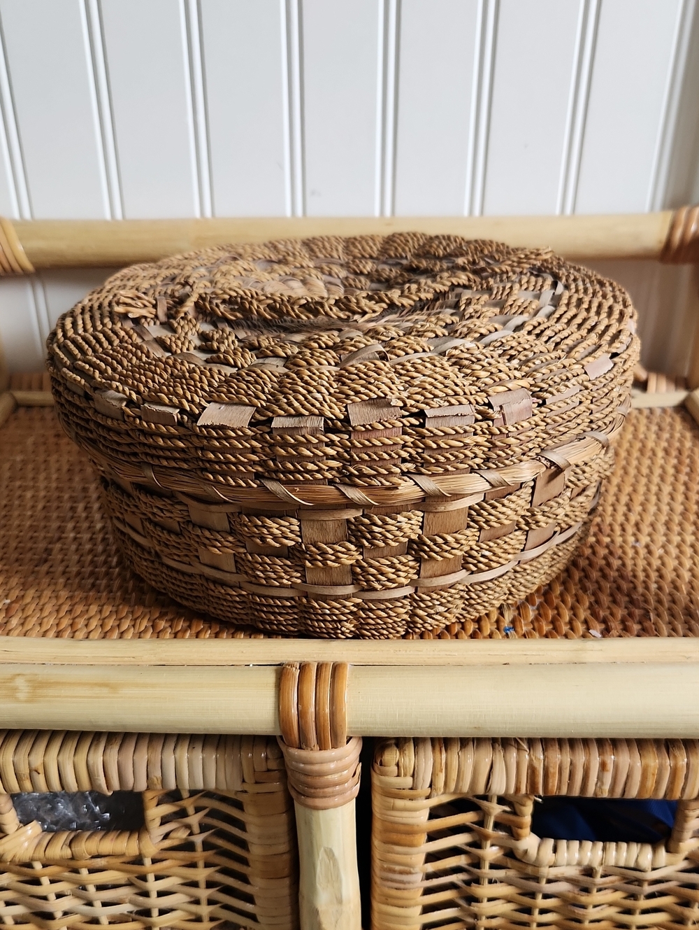 Lovely Vintage Woven Basket With Woven Handle